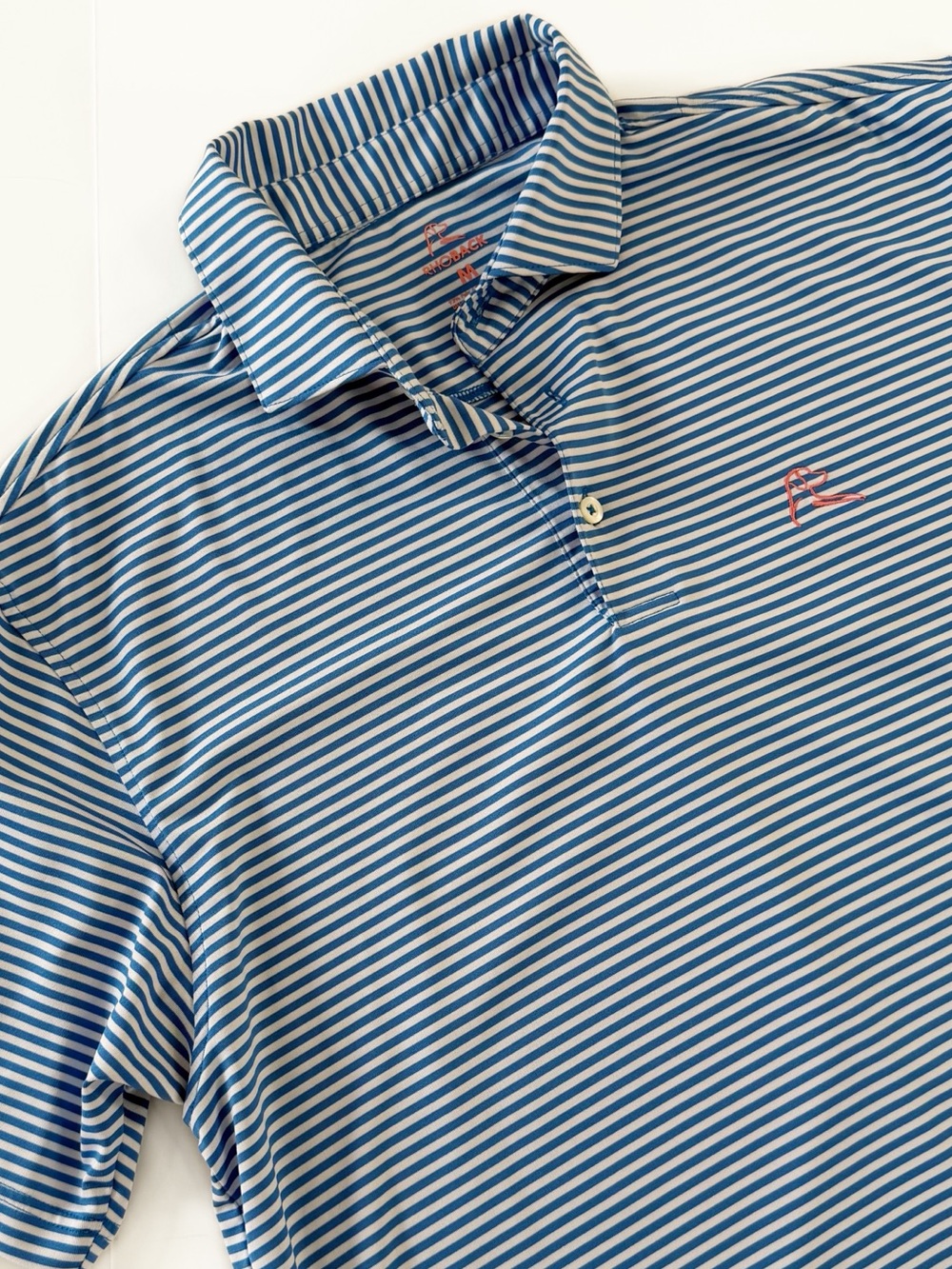 Rhoback Performance Polo Shirt Mens Medium Blue White Striped Golf